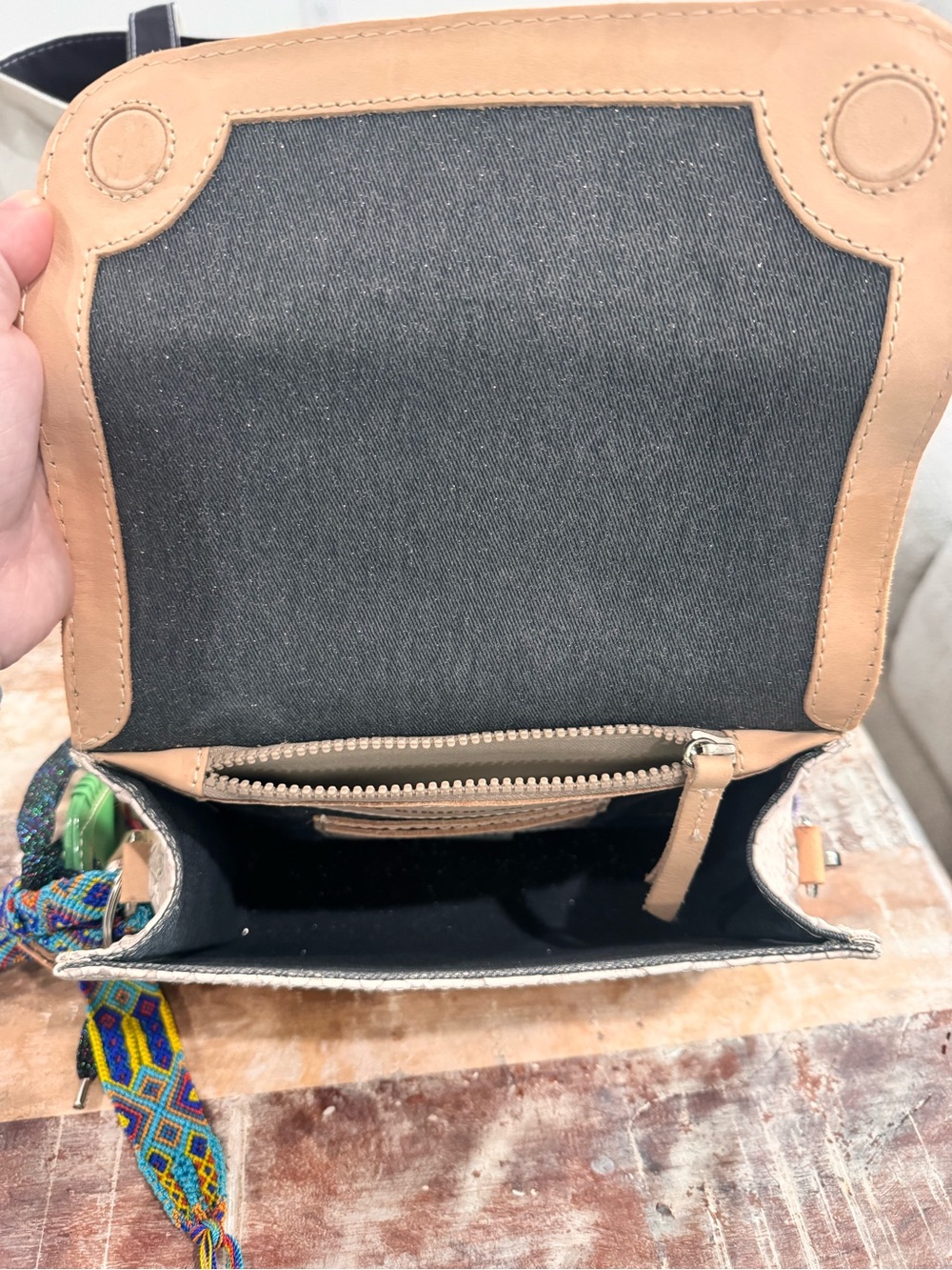 Consuela Cream Textured Crossbody with Colorful Woven Strap - Picture 3 of 7